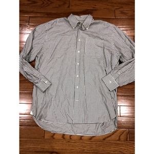Peter Millar Mens Black and White Gingham Check Button Up Dress Shirt XL